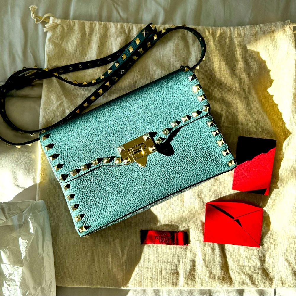 Valentino Rockstud Crossbody Purse Blue Great Condition